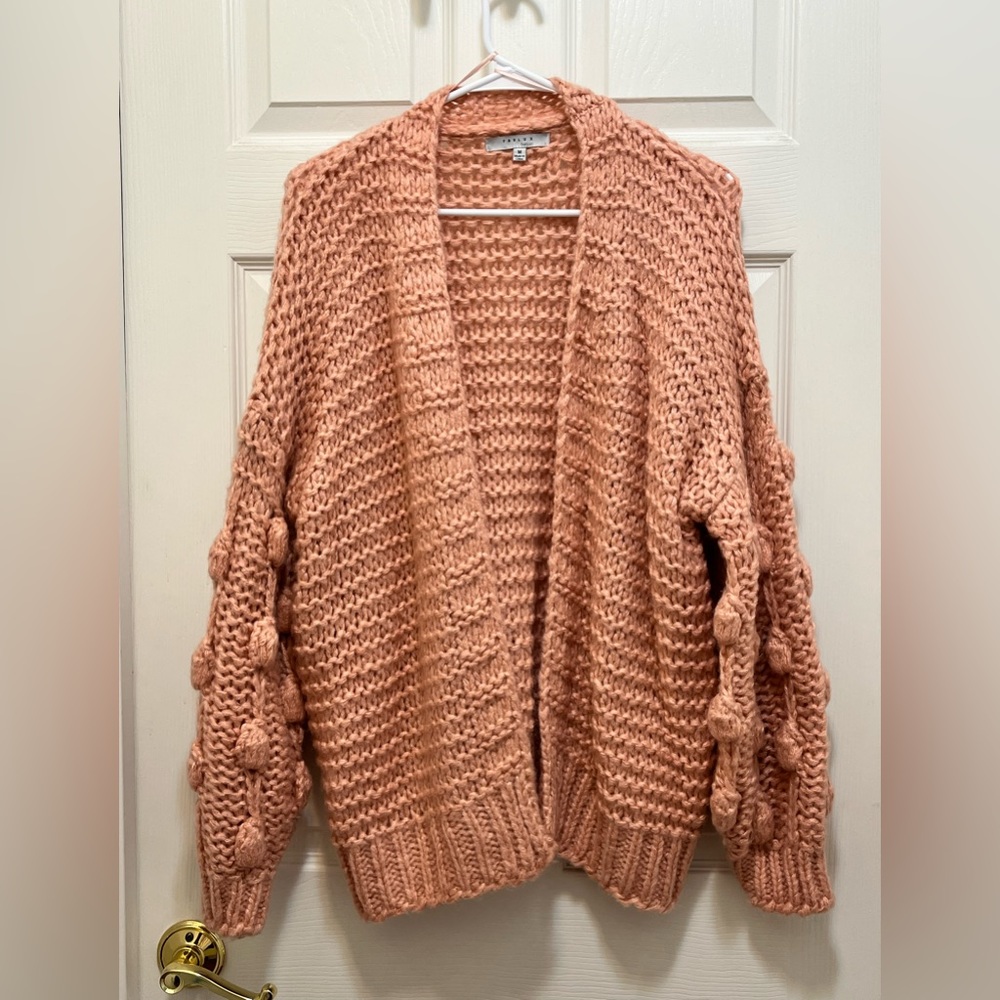 FavLux Pink Bubble Sleeve Knit Cardigan Size Medium